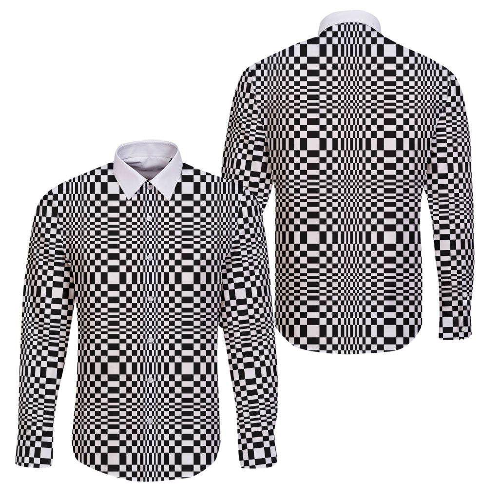 Black White Filipino Binakol Motifs Family Matching Off Shoulder Maxi Dress and Hawaiian Shirt Mabuhay Philippines Festival Kusikus Pattern LT14 Dad's Shirt - Long Sleeve Black - Polynesian Pride