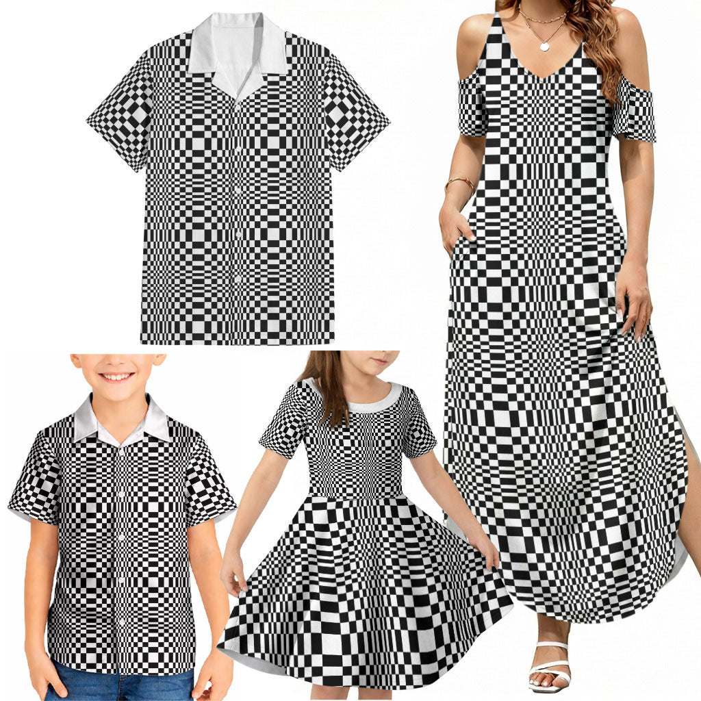 Black White Filipino Binakol Motifs Family Matching Summer Maxi Dress and Hawaiian Shirt Mabuhay Philippines Festival Kusikus Pattern LT14 - Polynesian Pride