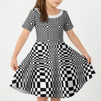 Black White Filipino Binakol Motifs Kid Short Sleeve Dress Mabuhay Philippines Festival Kusikus Pattern LT14 KID Black - Polynesian Pride