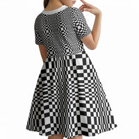 Black White Filipino Binakol Motifs Kid Short Sleeve Dress Mabuhay Philippines Festival Kusikus Pattern LT14 - Polynesian Pride
