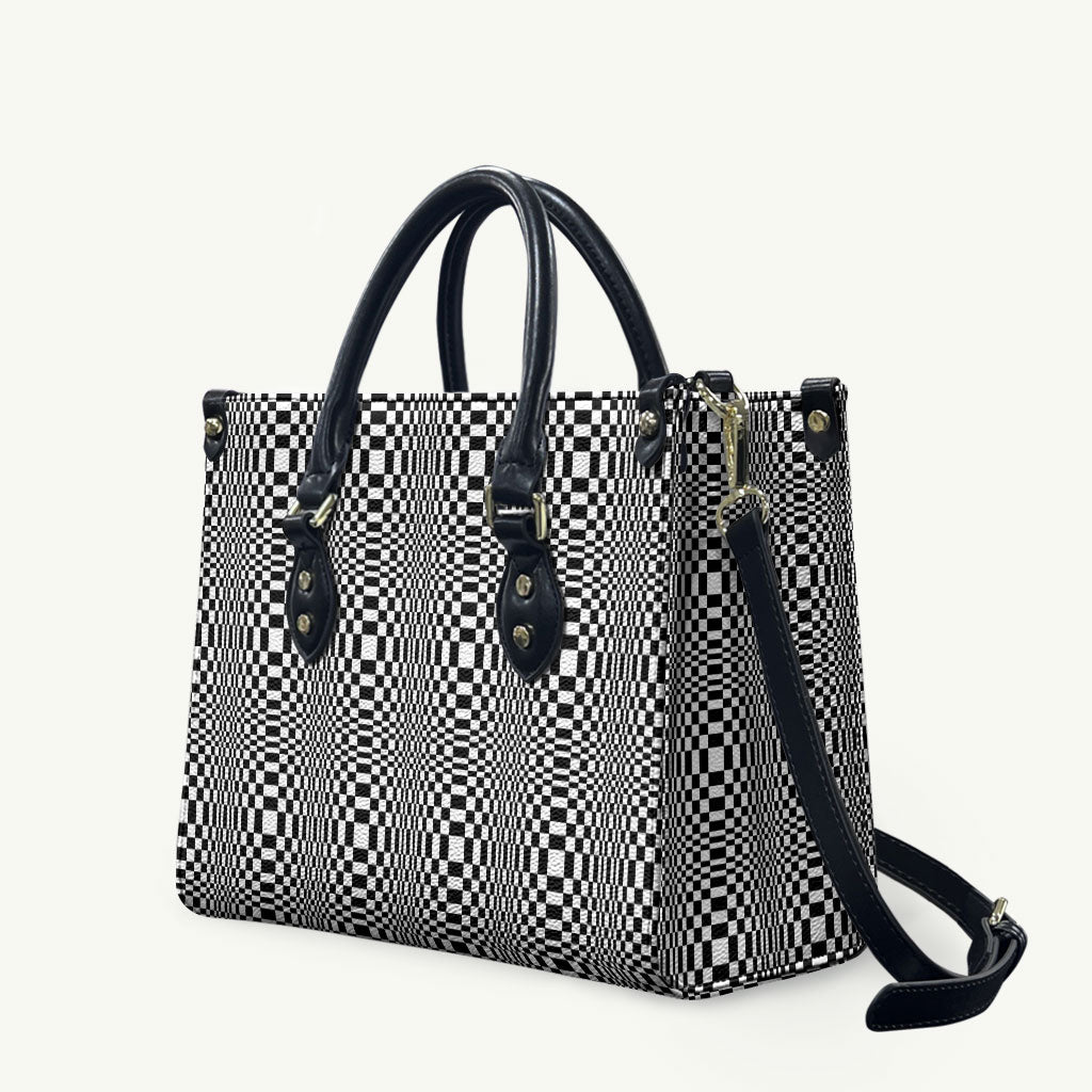 Black White Filipino Binakol Motifs Leather Bag Mabuhay Philippines Festival Kusikus Pattern LT14 Black - Polynesian Pride