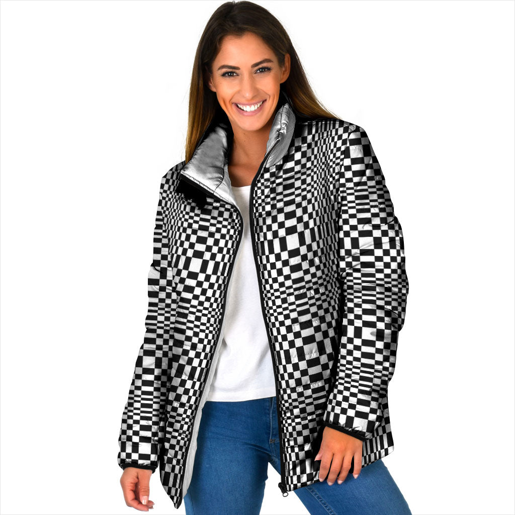 Black White Filipino Binakol Motifs Padded Jacket Mabuhay Philippines Festival Kusikus Pattern LT14 Women Black - Polynesian Pride
