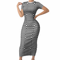 Black White Filipino Binakol Motifs Short Sleeve Bodycon Dress Mabuhay Philippines Festival Kusikus Pattern LT14 Long Dress Black - Polynesian Pride