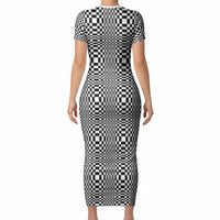 Black White Filipino Binakol Motifs Short Sleeve Bodycon Dress Mabuhay Philippines Festival Kusikus Pattern LT14 - Polynesian Pride