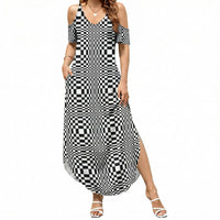 Black White Filipino Binakol Motifs Summer Maxi Dress Mabuhay Philippines Festival Kusikus Pattern LT14 Women Black - Polynesian Pride