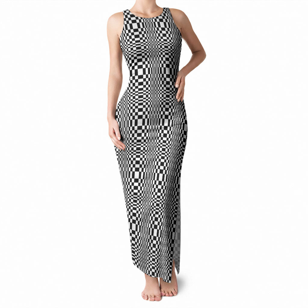 Black White Filipino Binakol Motifs Tank Maxi Dress Mabuhay Philippines Festival Kusikus Pattern LT14 Women Black - Polynesian Pride