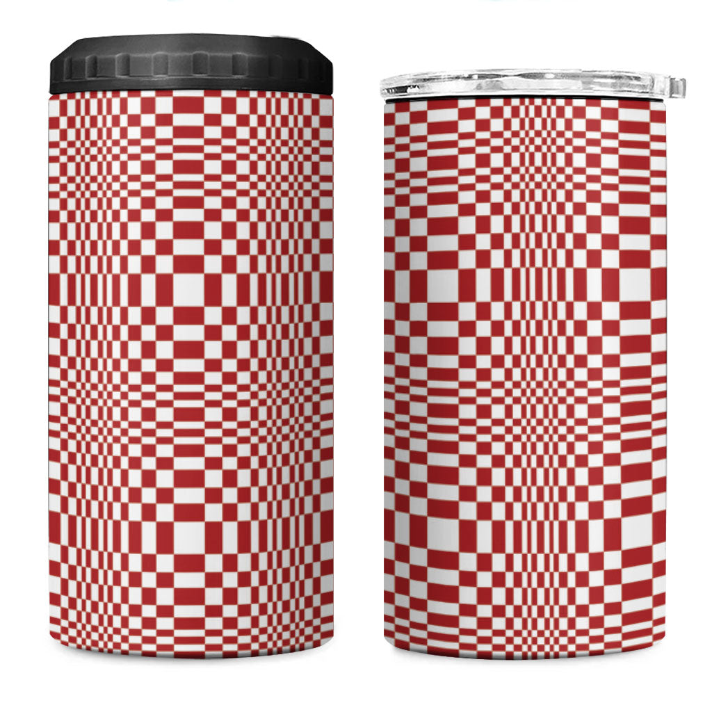 Red White Filipino Binakol Motifs 4 in 1 Can Cooler Tumbler Mabuhay Philippines Festival Kusikus Pattern LT14 One Size: 16 oz Red - Polynesian Pride