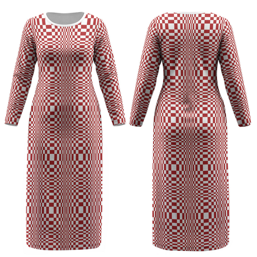Red White Filipino Binakol Motifs Couples Matching Long Sleeve Bodycon Dress and Long Sleeve Button Shirt Mabuhay Philippines Festival Kusikus Pattern LT14 - Polynesian Pride