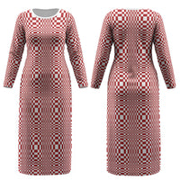 Red White Filipino Binakol Motifs Couples Matching Long Sleeve Bodycon Dress and Long Sleeve Button Shirt Mabuhay Philippines Festival Kusikus Pattern LT14 - Polynesian Pride