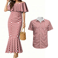 Red White Filipino Binakol Motifs Couples Matching Mermaid Dress and Hawaiian Shirt Mabuhay Philippines Festival Kusikus Pattern LT14 Red - Polynesian Pride