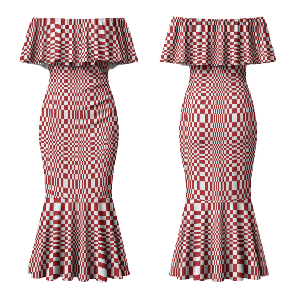 Red White Filipino Binakol Motifs Couples Matching Mermaid Dress and Hawaiian Shirt Mabuhay Philippines Festival Kusikus Pattern LT14 - Polynesian Pride