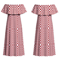 Red White Filipino Binakol Motifs Couples Matching Off Shoulder Maxi Dress and Hawaiian Shirt Mabuhay Philippines Festival Kusikus Pattern LT14 - Polynesian Pride