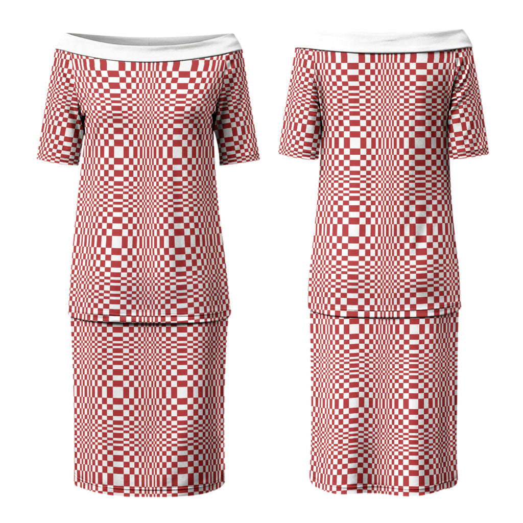 Red White Filipino Binakol Motifs Couples Matching Puletasi and Long Sleeve Button Shirt Mabuhay Philippines Festival Kusikus Pattern LT14 - Polynesian Pride