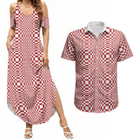 Red White Filipino Binakol Motifs Couples Matching Summer Maxi Dress and Hawaiian Shirt Mabuhay Philippines Festival Kusikus Pattern LT14 Red - Polynesian Pride