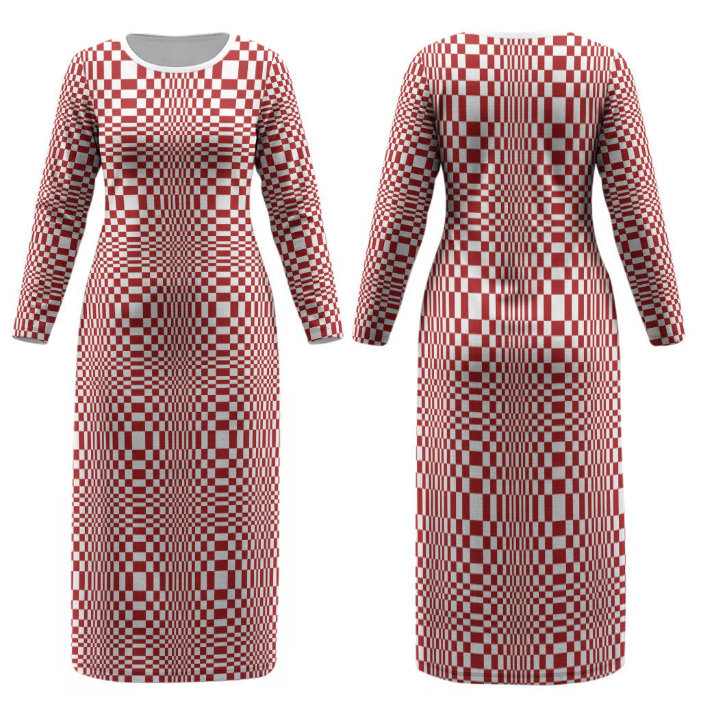 Red White Filipino Binakol Motifs Family Matching Long Sleeve Bodycon Dress and Hawaiian Shirt Mabuhay Philippines Festival Kusikus Pattern LT14 Mom's Dress Red - Polynesian Pride