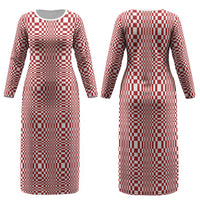 Red White Filipino Binakol Motifs Family Matching Long Sleeve Bodycon Dress and Hawaiian Shirt Mabuhay Philippines Festival Kusikus Pattern LT14 Mom's Dress Red - Polynesian Pride