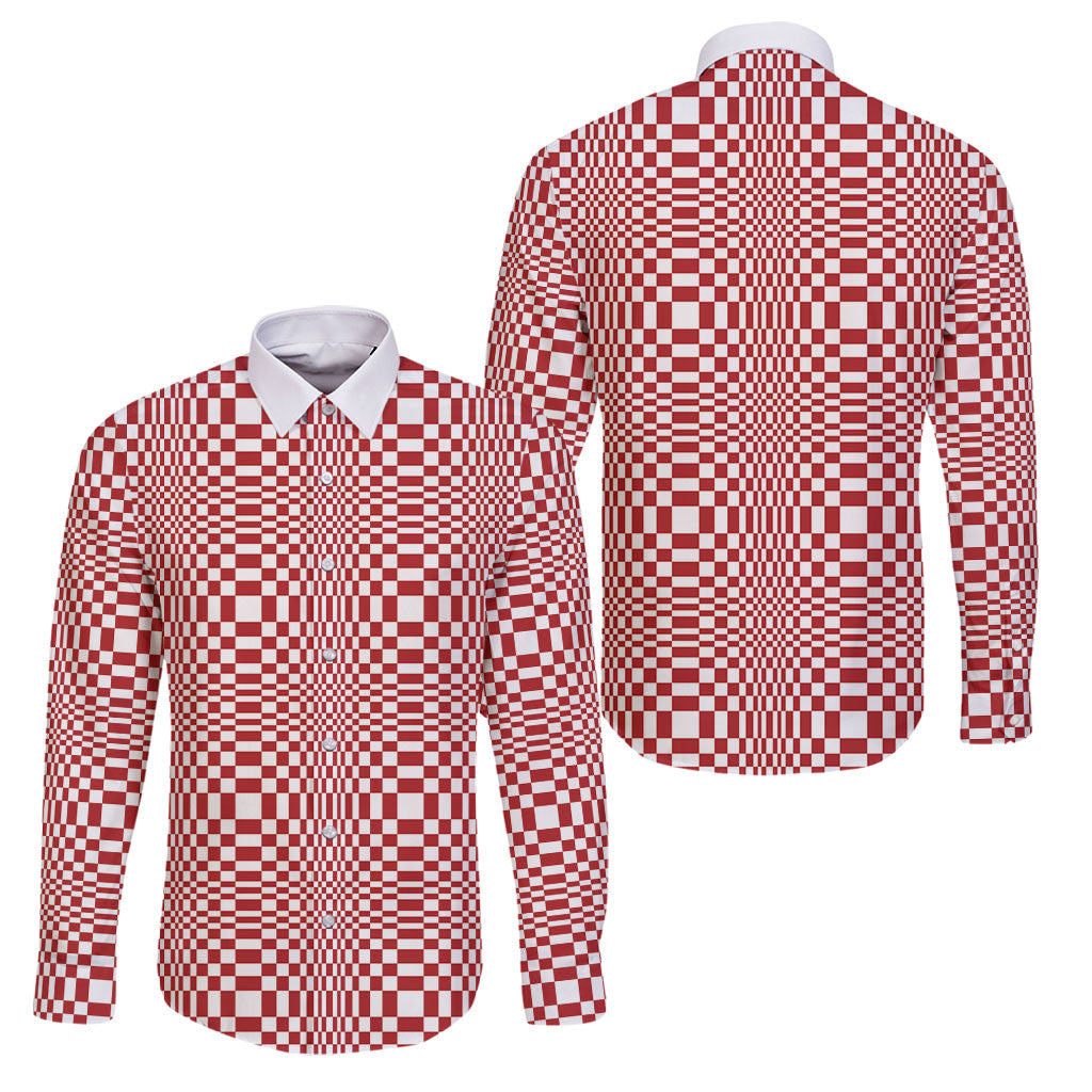 Red White Filipino Binakol Motifs Family Matching Off The Shoulder Long Sleeve Dress and Hawaiian Shirt Mabuhay Philippines Festival Kusikus Pattern LT14 Dad's Shirt - Long Sleeve Red - Polynesian Pride