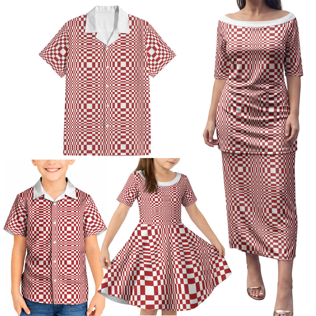 Red White Filipino Binakol Motifs Family Matching Puletasi and Hawaiian Shirt Mabuhay Philippines Festival Kusikus Pattern LT14 - Polynesian Pride