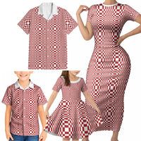 Red White Filipino Binakol Motifs Family Matching Short Sleeve Bodycon Dress and Hawaiian Shirt Mabuhay Philippines Festival Kusikus Pattern LT14 - Polynesian Pride