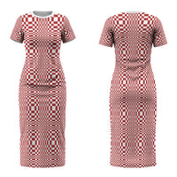 Red White Filipino Binakol Motifs Family Matching Short Sleeve Bodycon Dress and Hawaiian Shirt Mabuhay Philippines Festival Kusikus Pattern LT14 Mom's Dress Red - Polynesian Pride