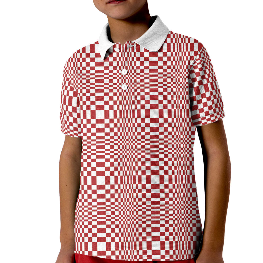 Red White Filipino Binakol Motifs Kid Polo Shirt Mabuhay Philippines Festival Kusikus Pattern LT14 Kid Red - Polynesian Pride