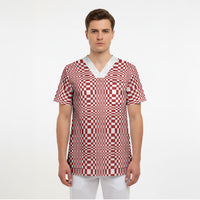 Red White Filipino Binakol Motifs Scrub Top Mabuhay Philippines Festival Kusikus Pattern LT14 - Polynesian Pride