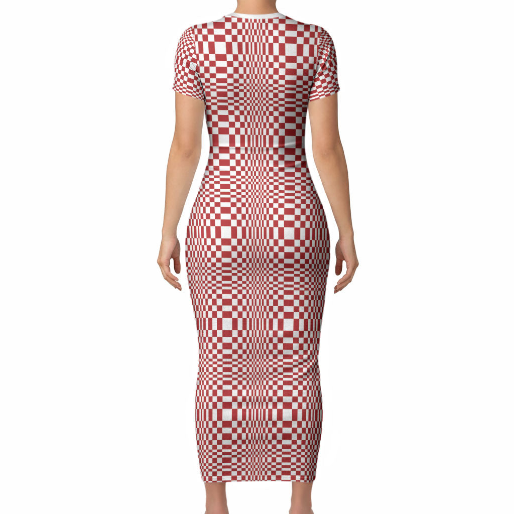 Red White Filipino Binakol Motifs Short Sleeve Bodycon Dress Mabuhay Philippines Festival Kusikus Pattern LT14 - Polynesian Pride