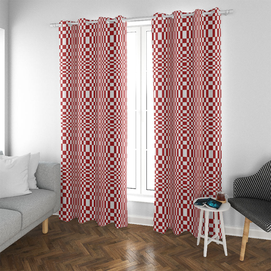 Red White Filipino Binakol Motifs Window Curtain Mabuhay Philippines Festival Kusikus Pattern LT14 With Grommets Red - Polynesian Pride