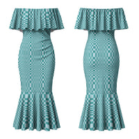 Cyan Filipino Binakol Motifs Couples Matching Mermaid Dress and Long Sleeve Button Shirt Mabuhay Philippines Festival Kusikus Pattern LT14 - Polynesian Pride