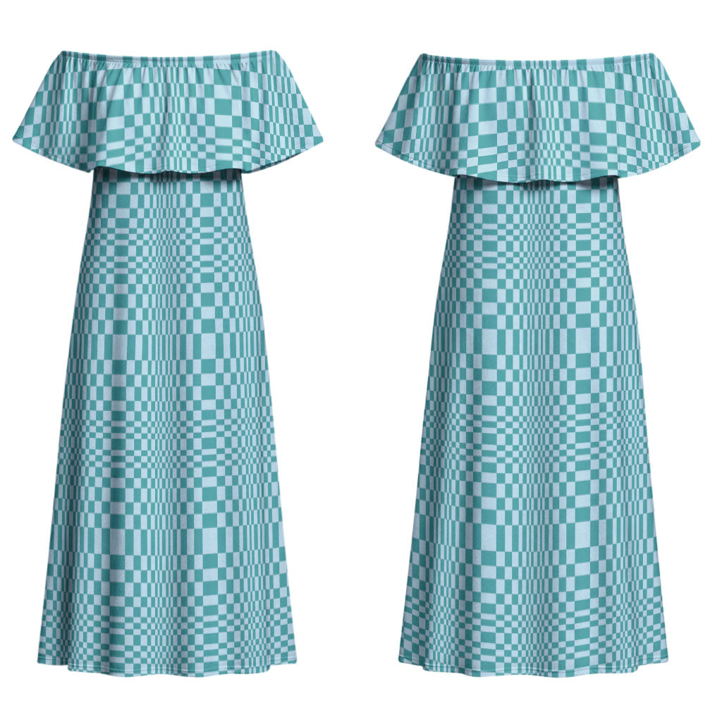 Cyan Filipino Binakol Motifs Couples Matching Off Shoulder Maxi Dress and Hawaiian Shirt Mabuhay Philippines Festival Kusikus Pattern LT14 - Polynesian Pride