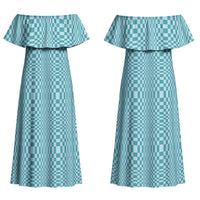 Cyan Filipino Binakol Motifs Couples Matching Off Shoulder Maxi Dress and Hawaiian Shirt Mabuhay Philippines Festival Kusikus Pattern LT14 - Polynesian Pride