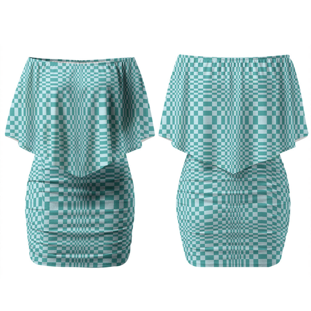 Cyan Filipino Binakol Motifs Couples Matching Off Shoulder Short Dress and Hawaiian Shirt Mabuhay Philippines Festival Kusikus Pattern LT14 - Polynesian Pride