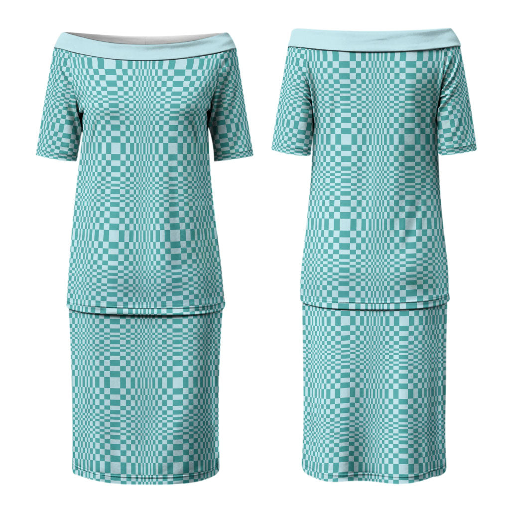 Cyan Filipino Binakol Motifs Couples Matching Puletasi and Hawaiian Shirt Mabuhay Philippines Festival Kusikus Pattern LT14 - Polynesian Pride