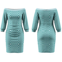 Cyan Filipino Binakol Motifs Family Matching Off The Shoulder Long Sleeve Dress and Hawaiian Shirt Mabuhay Philippines Festival Kusikus Pattern LT14 Mom's Dress Cyan - Polynesian Pride
