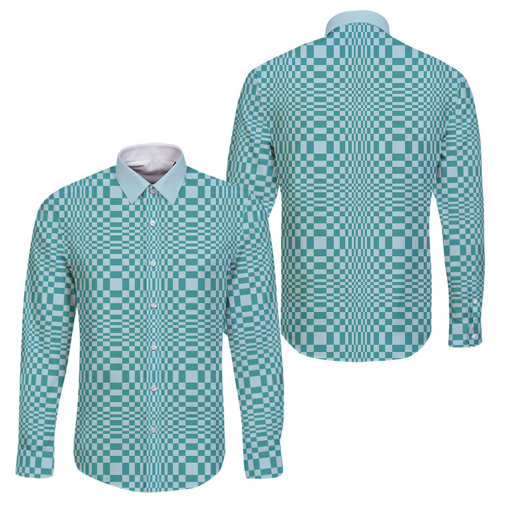 Cyan Filipino Binakol Motifs Family Matching Off Shoulder Maxi Dress and Hawaiian Shirt Mabuhay Philippines Festival Kusikus Pattern LT14 Dad's Shirt - Long Sleeve Cyan - Polynesian Pride