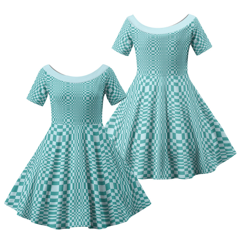 Cyan Filipino Binakol Motifs Family Matching Off Shoulder Maxi Dress and Hawaiian Shirt Mabuhay Philippines Festival Kusikus Pattern LT14 Daughter's Dress Cyan - Polynesian Pride
