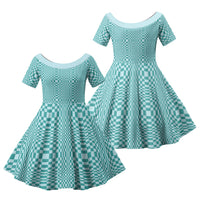 Cyan Filipino Binakol Motifs Family Matching Off Shoulder Maxi Dress and Hawaiian Shirt Mabuhay Philippines Festival Kusikus Pattern LT14 Daughter's Dress Cyan - Polynesian Pride