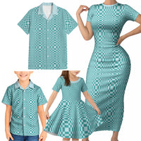 Cyan Filipino Binakol Motifs Family Matching Short Sleeve Bodycon Dress and Hawaiian Shirt Mabuhay Philippines Festival Kusikus Pattern LT14 - Polynesian Pride
