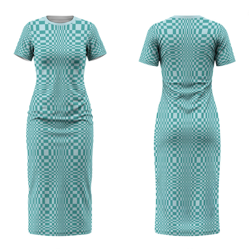 Cyan Filipino Binakol Motifs Family Matching Short Sleeve Bodycon Dress and Hawaiian Shirt Mabuhay Philippines Festival Kusikus Pattern LT14 Mom's Dress Cyan - Polynesian Pride