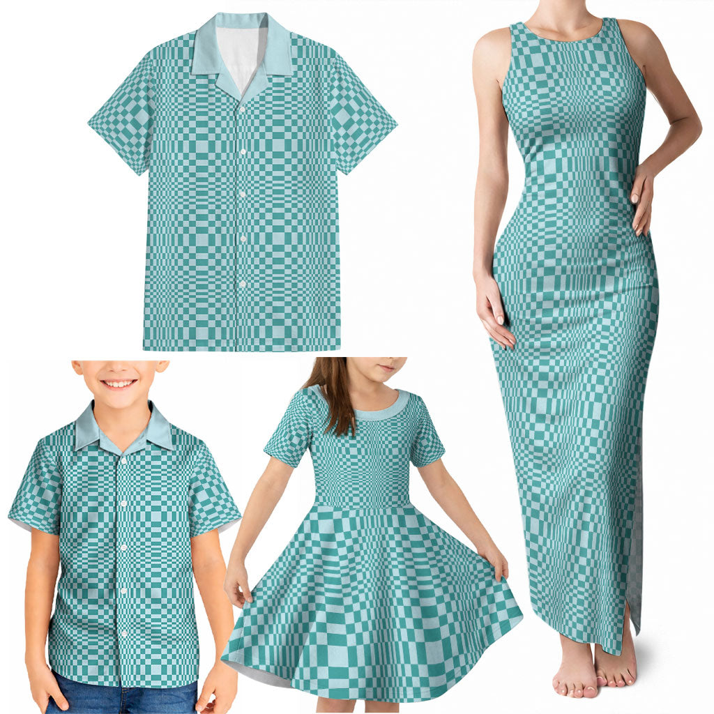 Cyan Filipino Binakol Motifs Family Matching Tank Maxi Dress and Hawaiian Shirt Mabuhay Philippines Festival Kusikus Pattern LT14 - Polynesian Pride