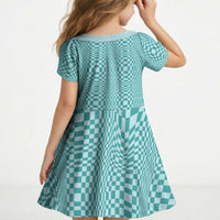 Cyan Filipino Binakol Motifs Kid Short Sleeve Dress Mabuhay Philippines Festival Kusikus Pattern LT14 - Polynesian Pride
