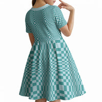 Cyan Filipino Binakol Motifs Kid Short Sleeve Dress Mabuhay Philippines Festival Kusikus Pattern LT14 - Polynesian Pride