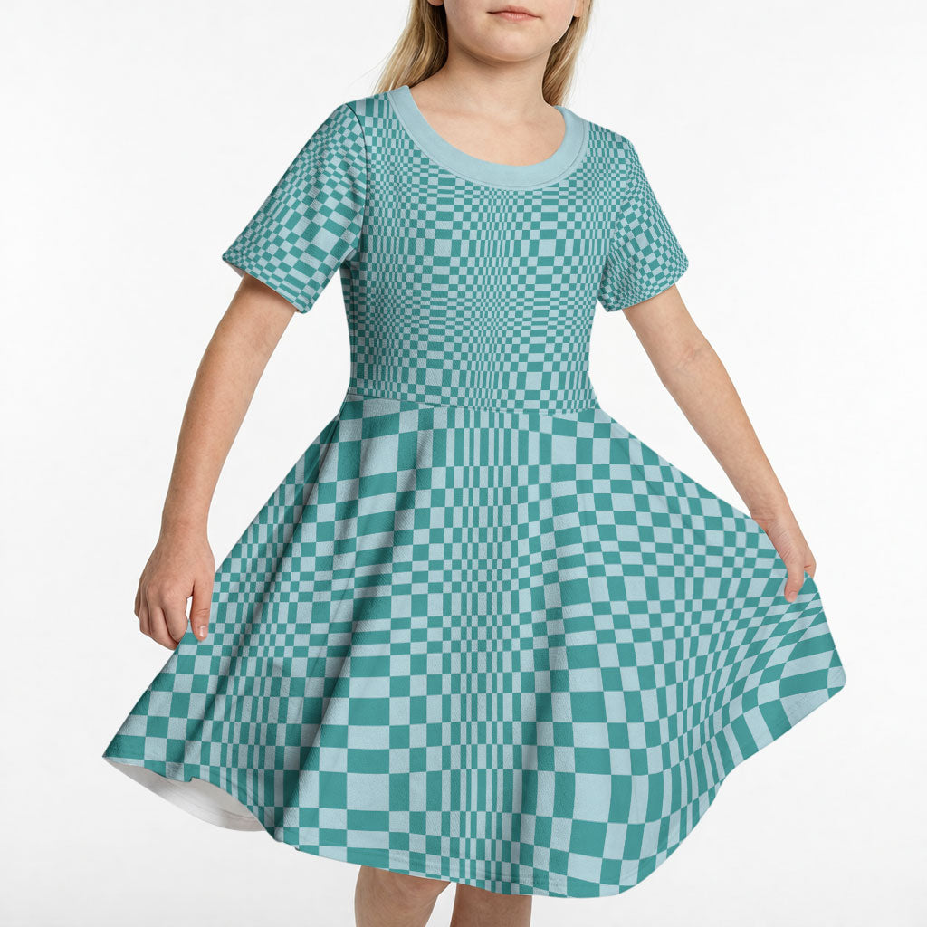 Cyan Filipino Binakol Motifs Kid Short Sleeve Dress Mabuhay Philippines Festival Kusikus Pattern LT14 - Polynesian Pride