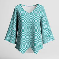 Cyan Filipino Binakol Motifs Kimono Sleeve Blouse Mabuhay Philippines Festival Kusikus Pattern LT14 Female Cyan - Polynesian Pride
