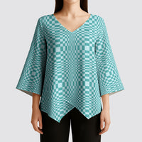 Cyan Filipino Binakol Motifs Kimono Sleeve Blouse Mabuhay Philippines Festival Kusikus Pattern LT14 - Polynesian Pride