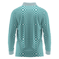 Cyan Filipino Binakol Motifs Long Sleeve Polo Shirt Mabuhay Philippines Festival Kusikus Pattern LT14 - Polynesian Pride
