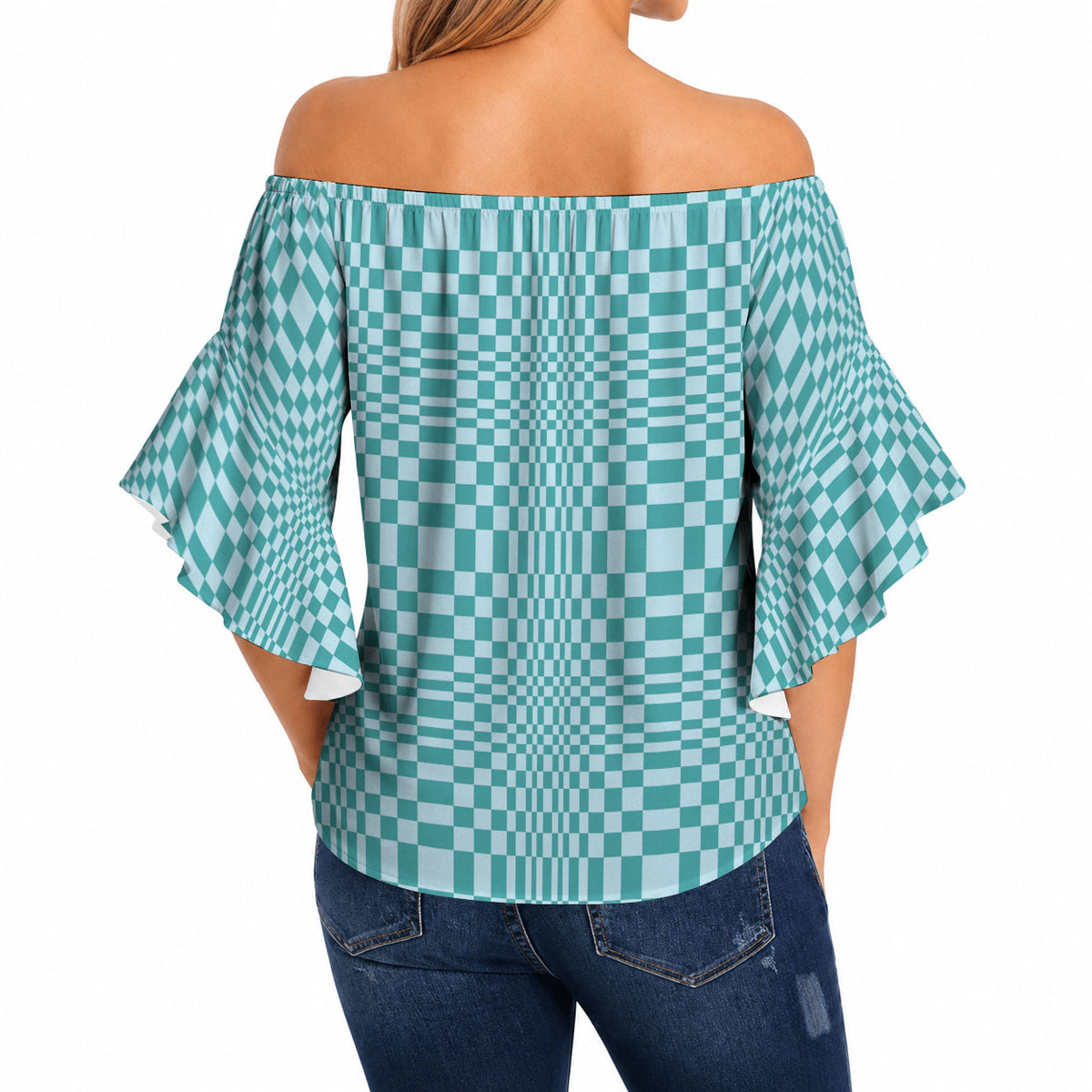 Cyan Filipino Binakol Motifs Off Shoulder Wrap Waist Top Mabuhay Philippines Festival Kusikus Pattern LT14 - Polynesian Pride