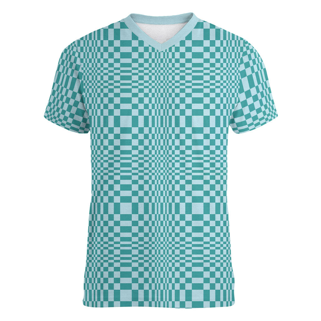 Cyan Filipino Binakol Motifs Women V-Neck T-Shirt Mabuhay Philippines Festival Kusikus Pattern LT14 Female Cyan - Polynesian Pride