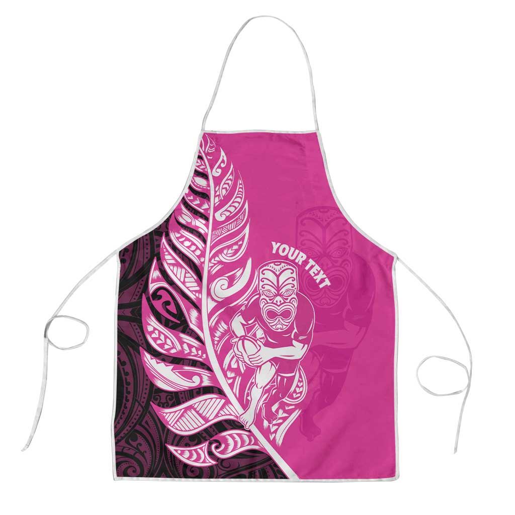 New Zealand Silver Fern Rugby Custom Apron All Black Maori Pattern Pink - Polynesian Pride