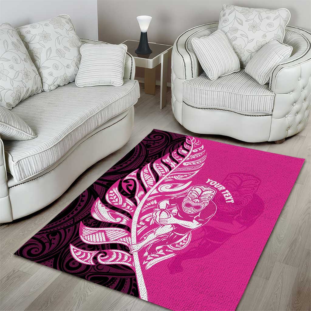 New Zealand Silver Fern Rugby Custom Area Rug All Black Maori Pattern Pink - Polynesian Pride